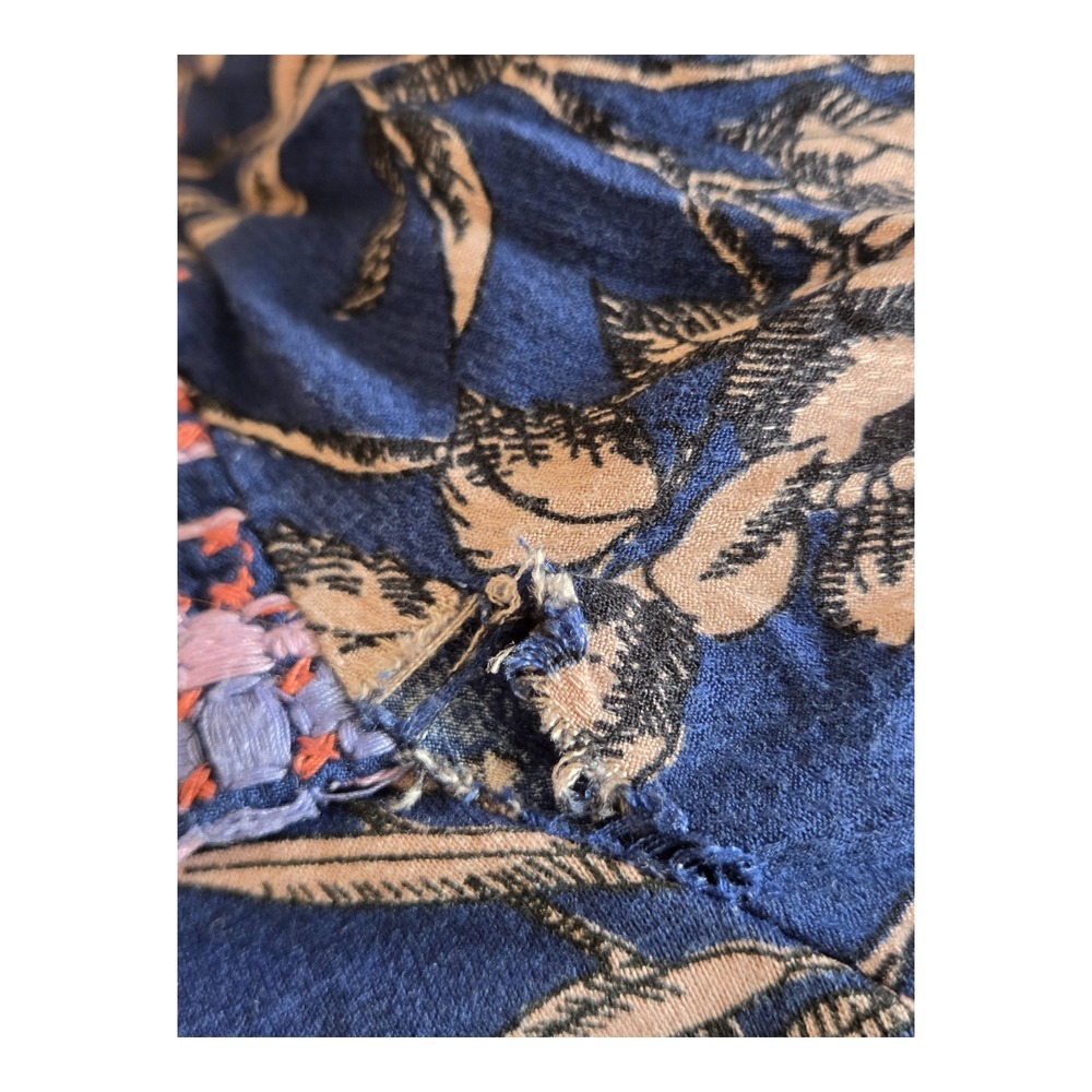 Anthropologie Floral Embroidered Peasant Blouse Navy Blue Size M Long Sleeve - Picture 5 of 6